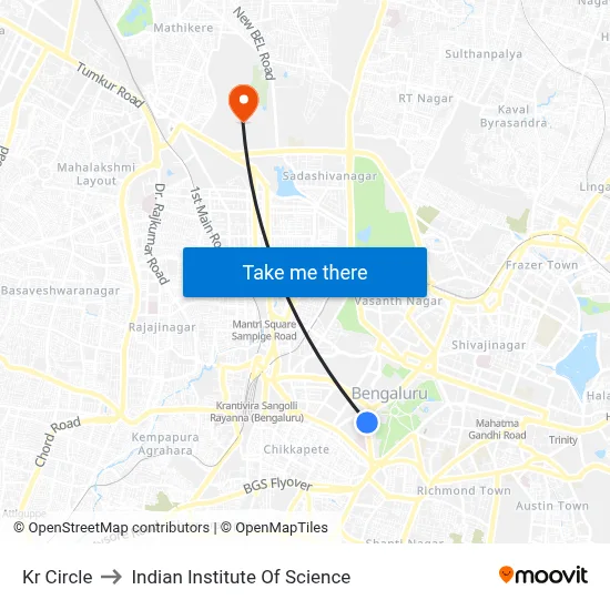 Kr Circle to Indian Institute Of Science map