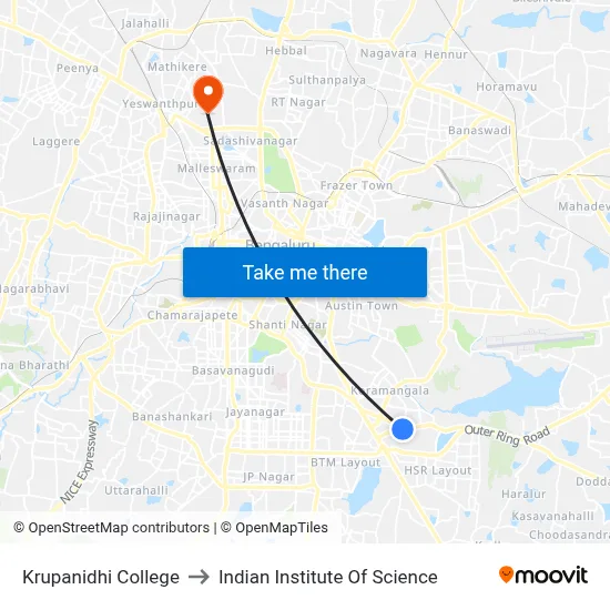 Krupanidhi College to Indian Institute Of Science map