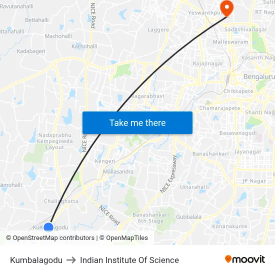 Kumbalagodu to Indian Institute Of Science map