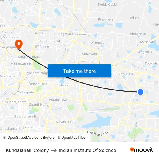 Kundalahalli Colony to Indian Institute Of Science map