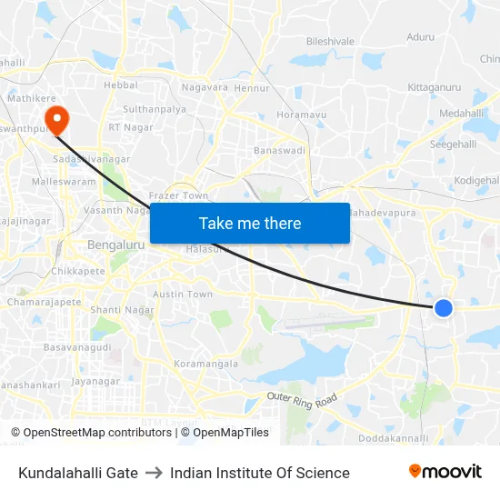 Kundalahalli Gate to Indian Institute Of Science map