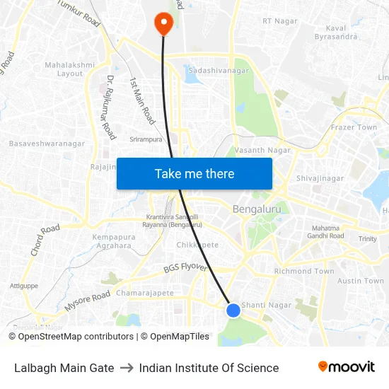 Lalbagh Main Gate to Indian Institute Of Science map