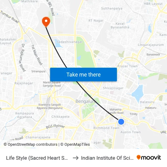 Life Style (Sacred Heart School) to Indian Institute Of Science map