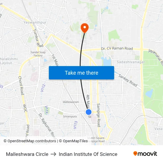 Malleshwara Circle to Indian Institute Of Science map