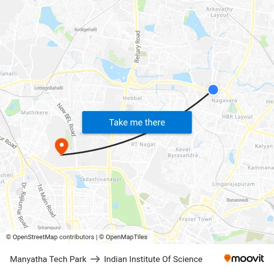 Manyatha Tech Park to Indian Institute Of Science map