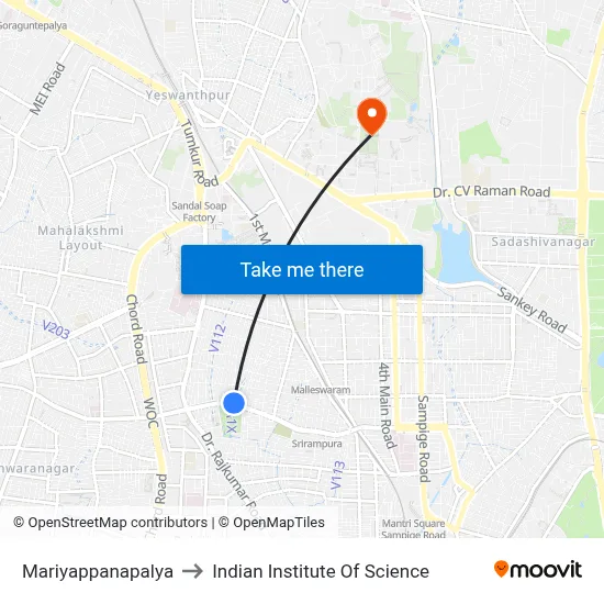 Mariyappanapalya to Indian Institute Of Science map