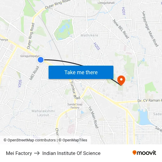 Mei Factory to Indian Institute Of Science map