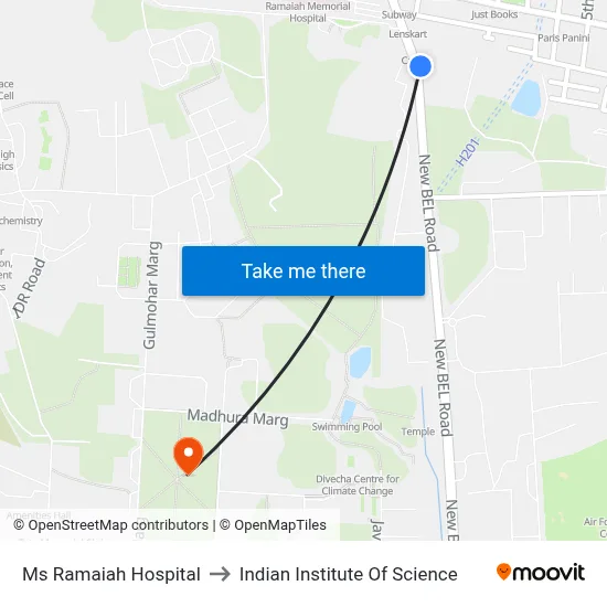 Ms Ramaiah Hospital to Indian Institute Of Science map