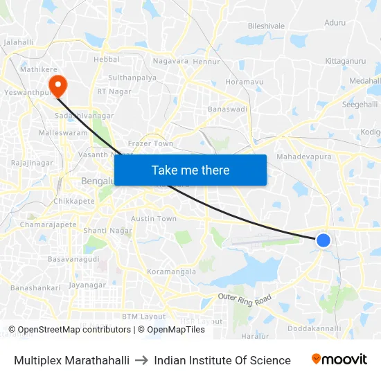 Multiplex Marathahalli to Indian Institute Of Science map
