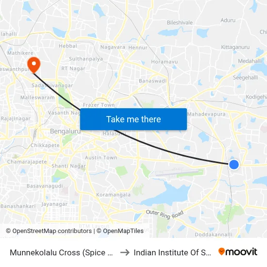 Munnekolalu Cross (Spice Garden) to Indian Institute Of Science map