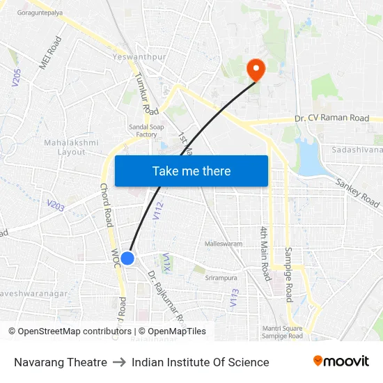 Navarang Theatre to Indian Institute Of Science map