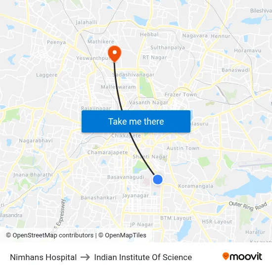 Nimhans Hospital to Indian Institute Of Science map