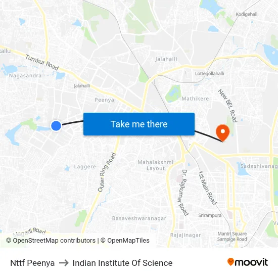 Nttf Peenya to Indian Institute Of Science map
