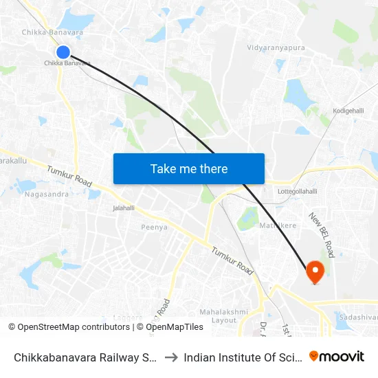 Chikkabanavara Railway Station to Indian Institute Of Science map