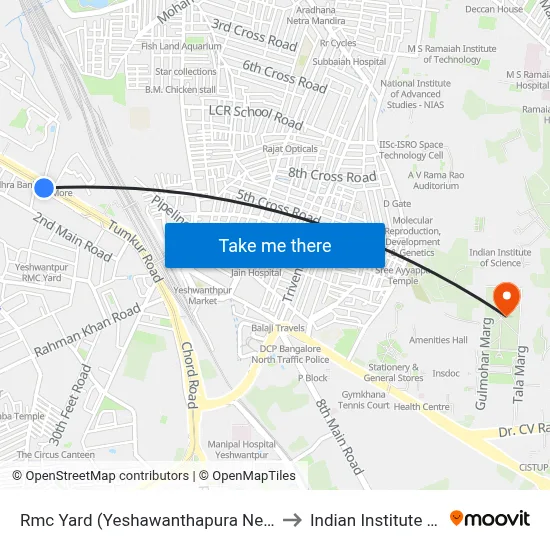 Rmc Yard (Yeshawanthapura New Railway Station) to Indian Institute Of Science map