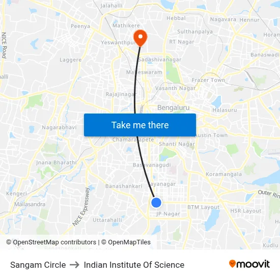 Sangam Circle to Indian Institute Of Science map