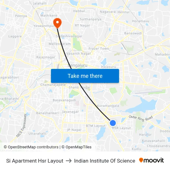 Si Apartment Hsr Layout to Indian Institute Of Science map