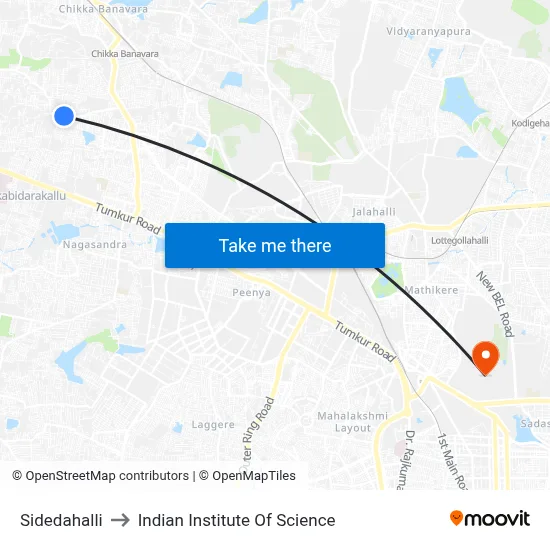 Sidedahalli to Indian Institute Of Science map