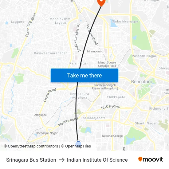 Srinagara Bus Station to Indian Institute Of Science map
