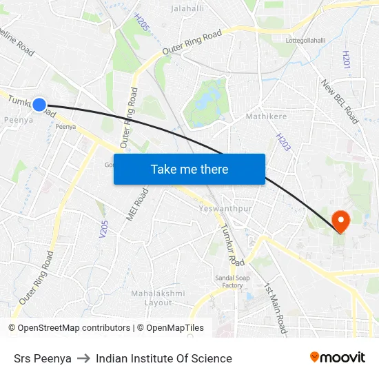 Srs Peenya to Indian Institute Of Science map