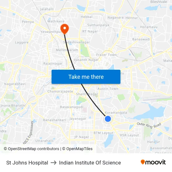St Johns Hospital to Indian Institute Of Science map