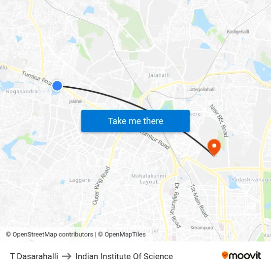 T Dasarahalli to Indian Institute Of Science map