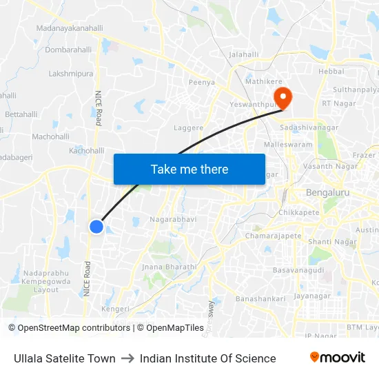 Ullala Satelite Town to Indian Institute Of Science map