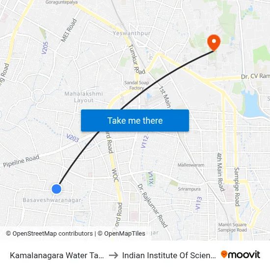 Kamalanagara Water Tank to Indian Institute Of Science map