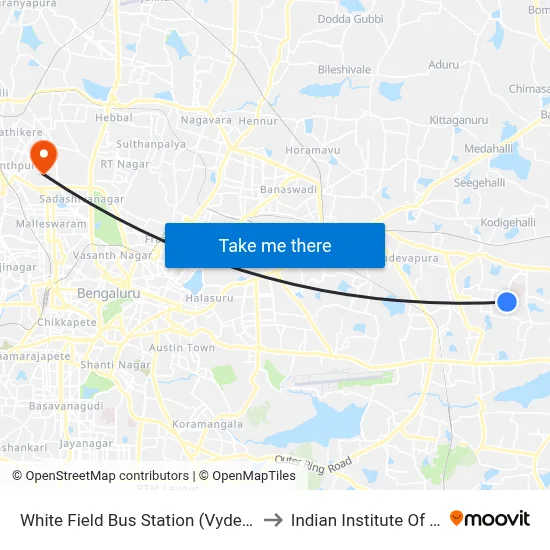 White Field Bus Station (Vydehi Hospital) to Indian Institute Of Science map