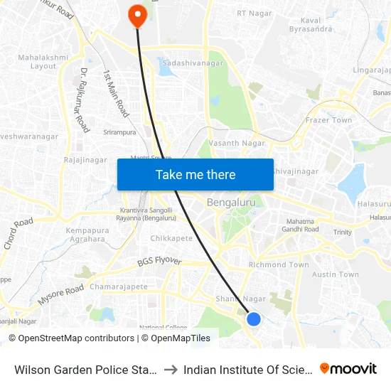 Wilson Garden Police Station to Indian Institute Of Science map