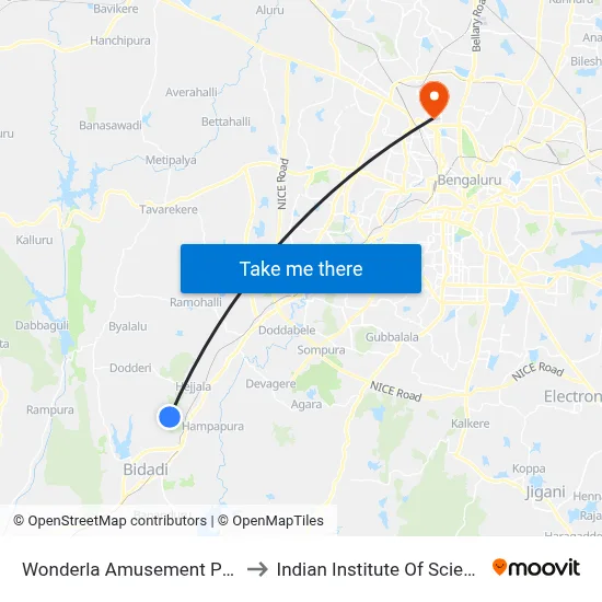 Wonderla Amusement Park to Indian Institute Of Science map