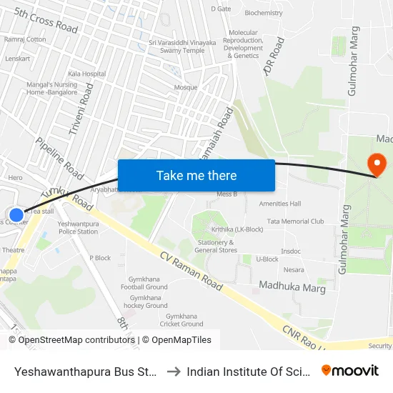 Yeshawanthapura Bus Station to Indian Institute Of Science map