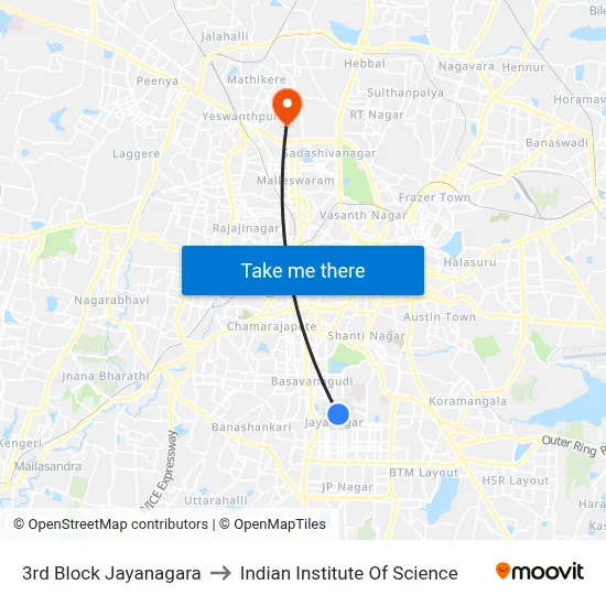3rd Block Jayanagara to Indian Institute Of Science map