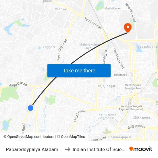 Papareddypalya Aladamara to Indian Institute Of Science map