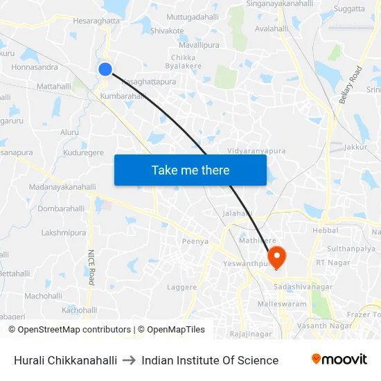 Hurali Chikkanahalli to Indian Institute Of Science map