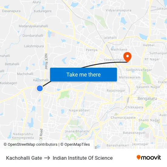 Kachohalli Gate to Indian Institute Of Science map