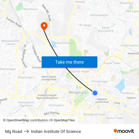 Mg Road to Indian Institute Of Science map