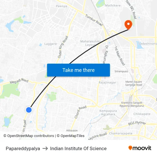 Papareddypalya to Indian Institute Of Science map