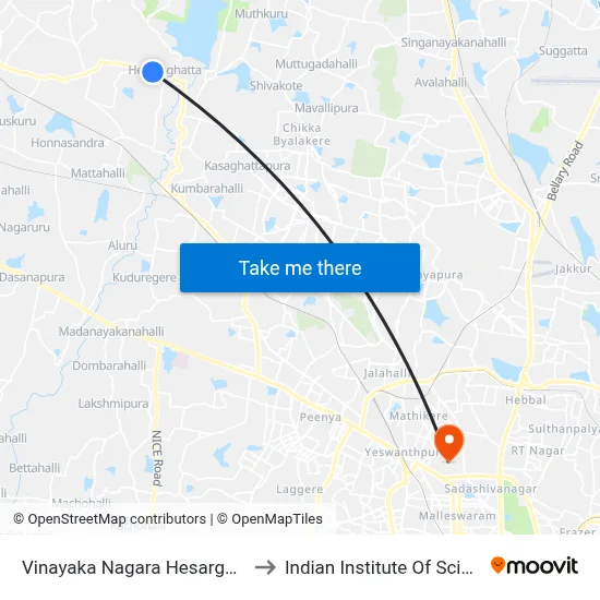 Vinayaka Nagara Hesarghatta to Indian Institute Of Science map