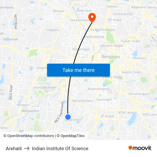Arehalli to Indian Institute Of Science map