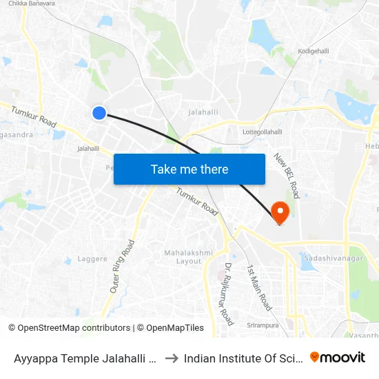Ayyappa Temple Jalahalli Cross to Indian Institute Of Science map