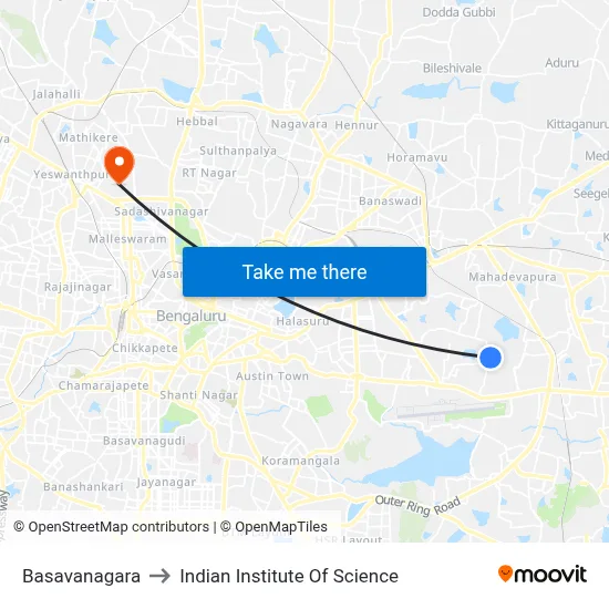 Basavanagara to Indian Institute Of Science map
