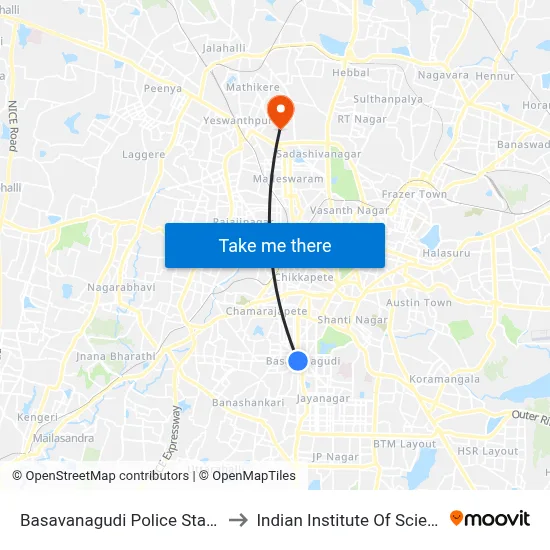 Basavanagudi Police Station to Indian Institute Of Science map