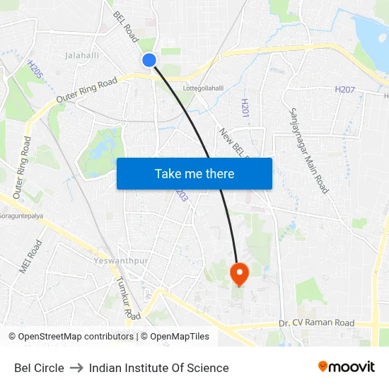 Bel Circle to Indian Institute Of Science map