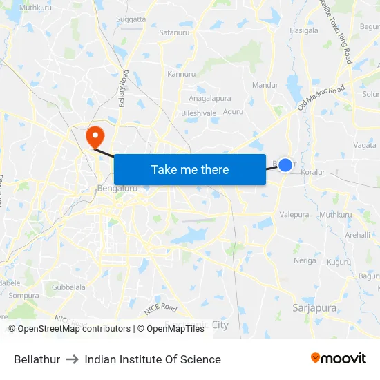 Bellathur to Indian Institute Of Science map
