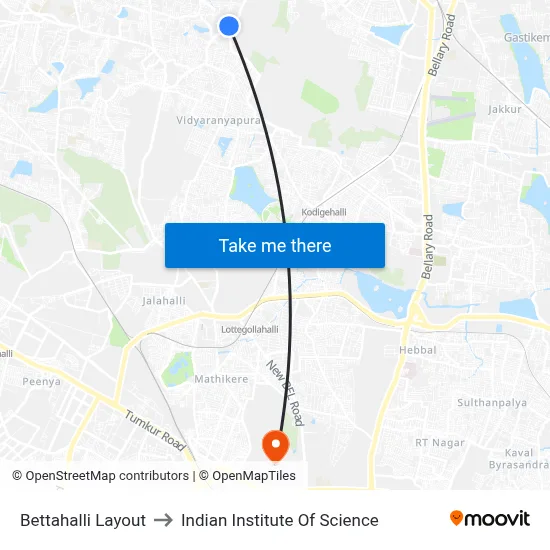 Bettahalli Layout to Indian Institute Of Science map