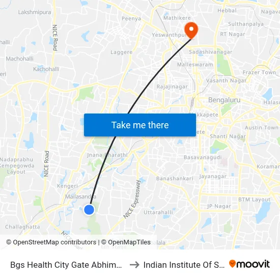 Bgs Health City Gate Abhiman Studio to Indian Institute Of Science map