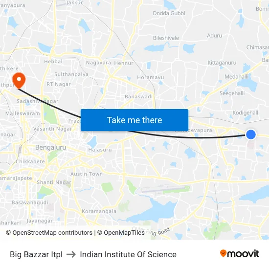 Big Bazzar Itpl to Indian Institute Of Science map