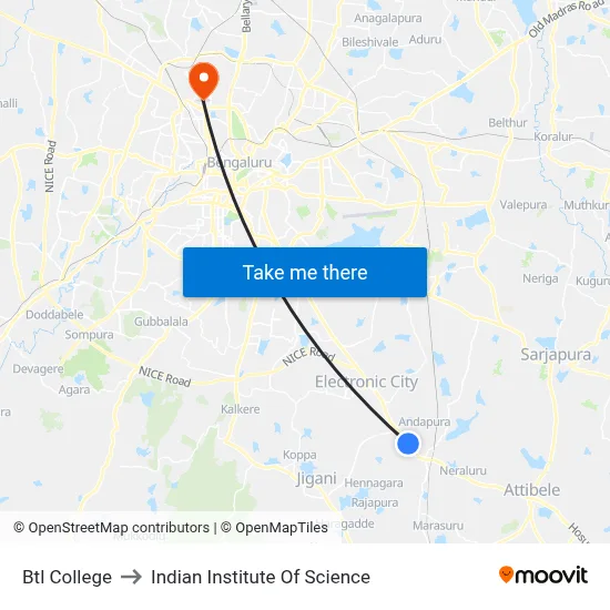 Btl College to Indian Institute Of Science map
