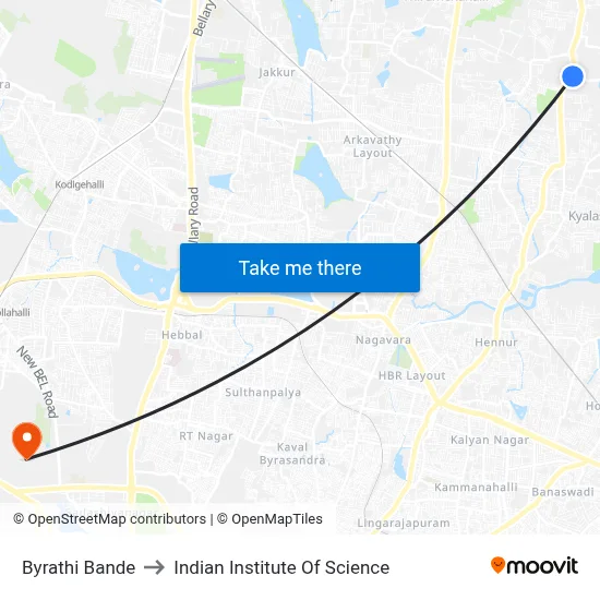 Byrathi Bande to Indian Institute Of Science map